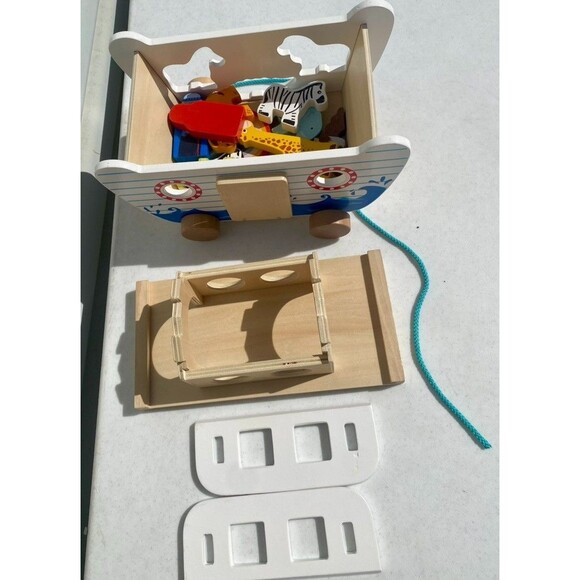 Wooden Noah's Ark Pull Toy Boat Animal Shape Sorter Painted Bible Story Toddler - Picture 12 of 16
